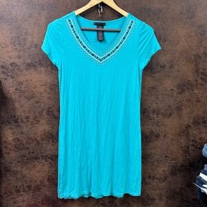 Design History Missy Medium Turquoise Embroidered  Aztec Western Boho Dress